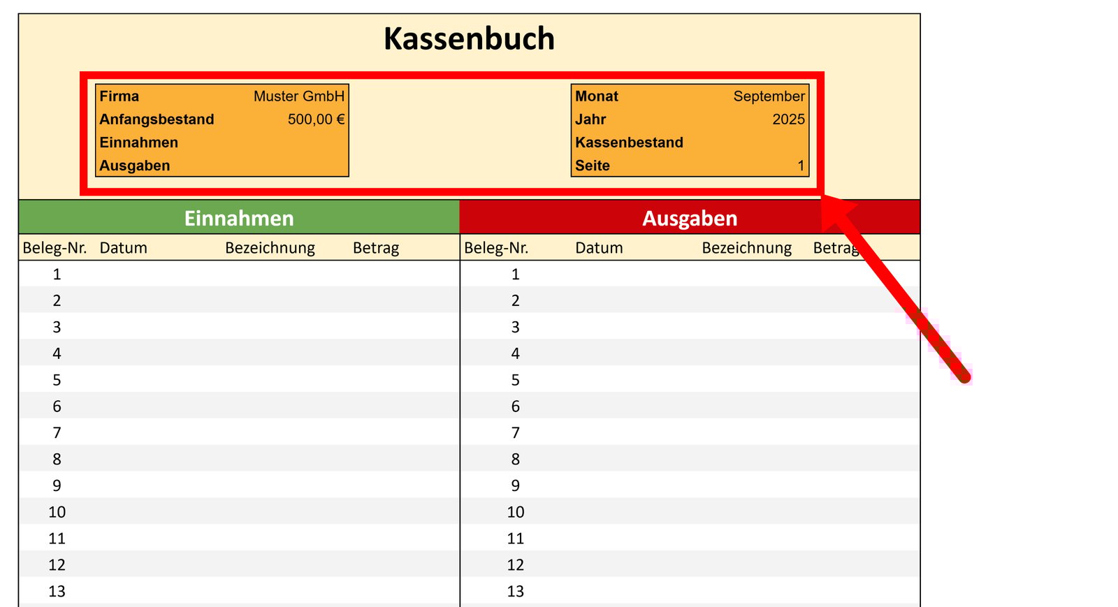 Kassenbuch Vorlage: Gratis-Muster als PDF, Excel & Google Sheets ...